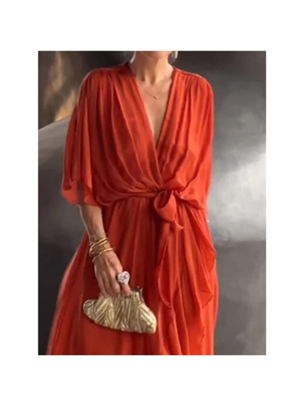 Full Size Chiffon Wrap Dress with Flutter Sleeves Plus Size